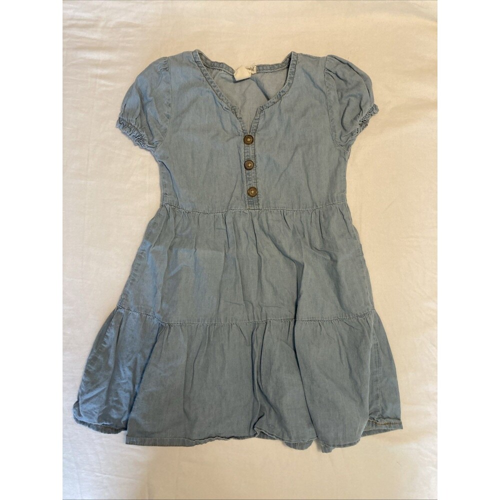 S (4) One Step Up girl clothes - 1 piece dress | solid blue theme with buttons